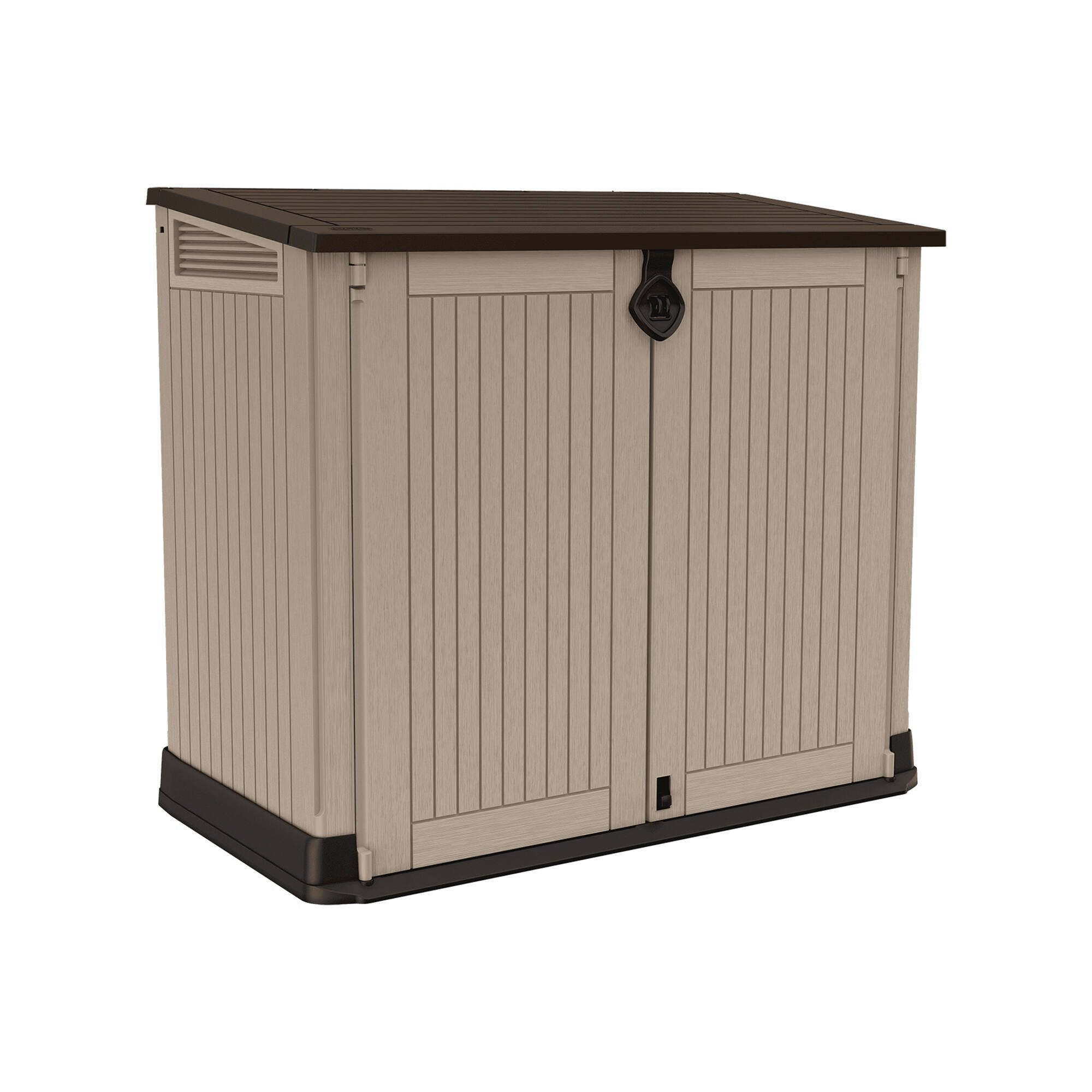Armadio da esterno Gander, Mobile outdoor, Mobiletto giardino multiuso, Contenitore per balcone o garage, 132x72 h114 cm, Beige