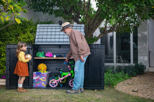 Armadio da esterno Gander, Mobile outdoor, Mobiletto giardino multiuso, Contenitore per balcone o garage, 132x72 h114 cm, Nero