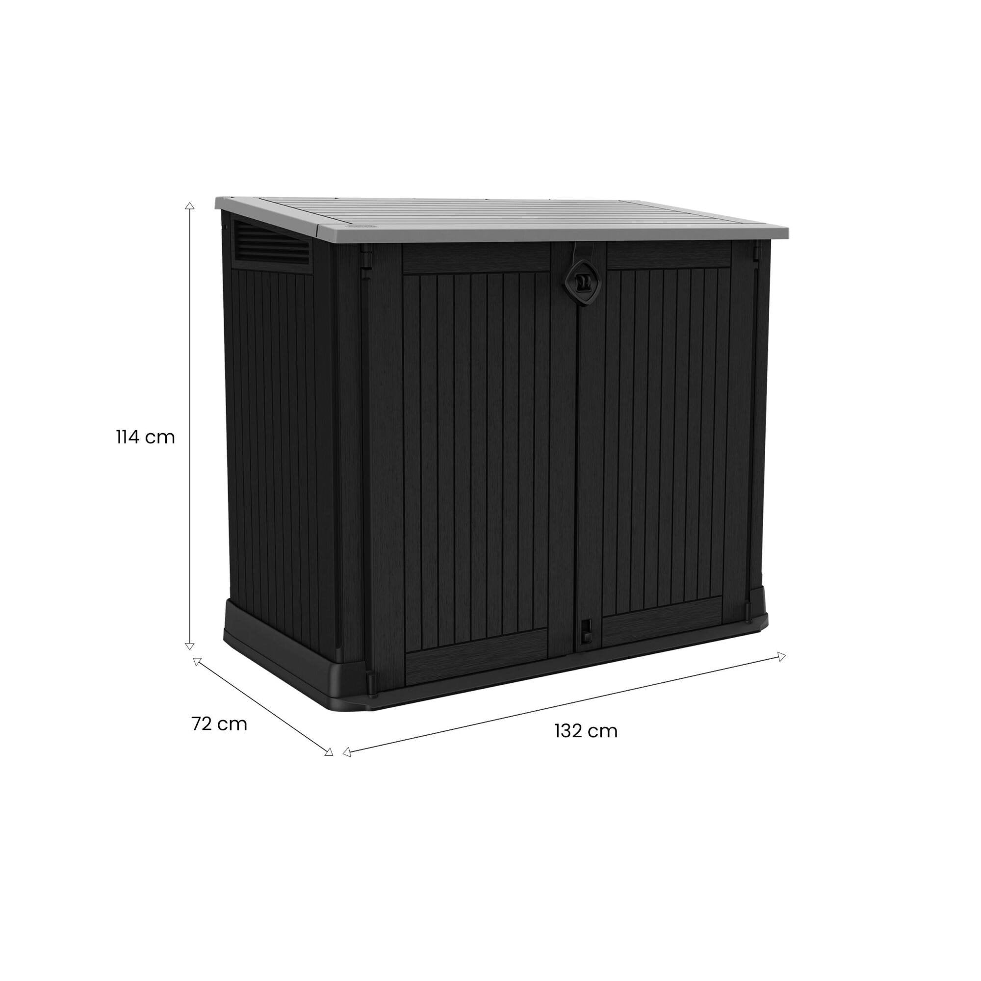 Armadio da esterno Gander, Mobile outdoor, Mobiletto giardino multiuso, Contenitore per balcone o garage, 132x72 h114 cm, Nero