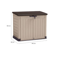 Armadio da esterno Hinton, Mobile outdoor, Mobiletto giardino multiuso, Contenitore per balcone o garage, 146x82 h125 cm, Beige