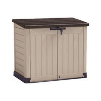 Armadio da esterno Hinton, Mobile outdoor, Mobiletto giardino multiuso, Contenitore per balcone o garage, 146x82 h125 cm, Beige
