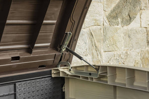 Armadio da esterno Hinton, Mobile outdoor, Mobiletto giardino multiuso, Contenitore per balcone o garage, 146x82 h120 cm, Beige