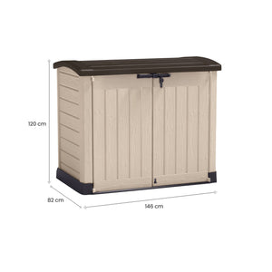Armadio da esterno Hinton, Mobile outdoor, Mobiletto giardino multiuso, Contenitore per balcone o garage, 146x82 h120 cm, Beige