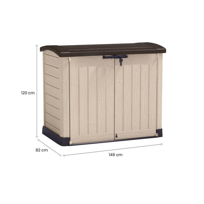 Armadio da esterno Hinton, Mobile outdoor, Mobiletto giardino multiuso, Contenitore per balcone o garage, 146x82 h120 cm, Beige