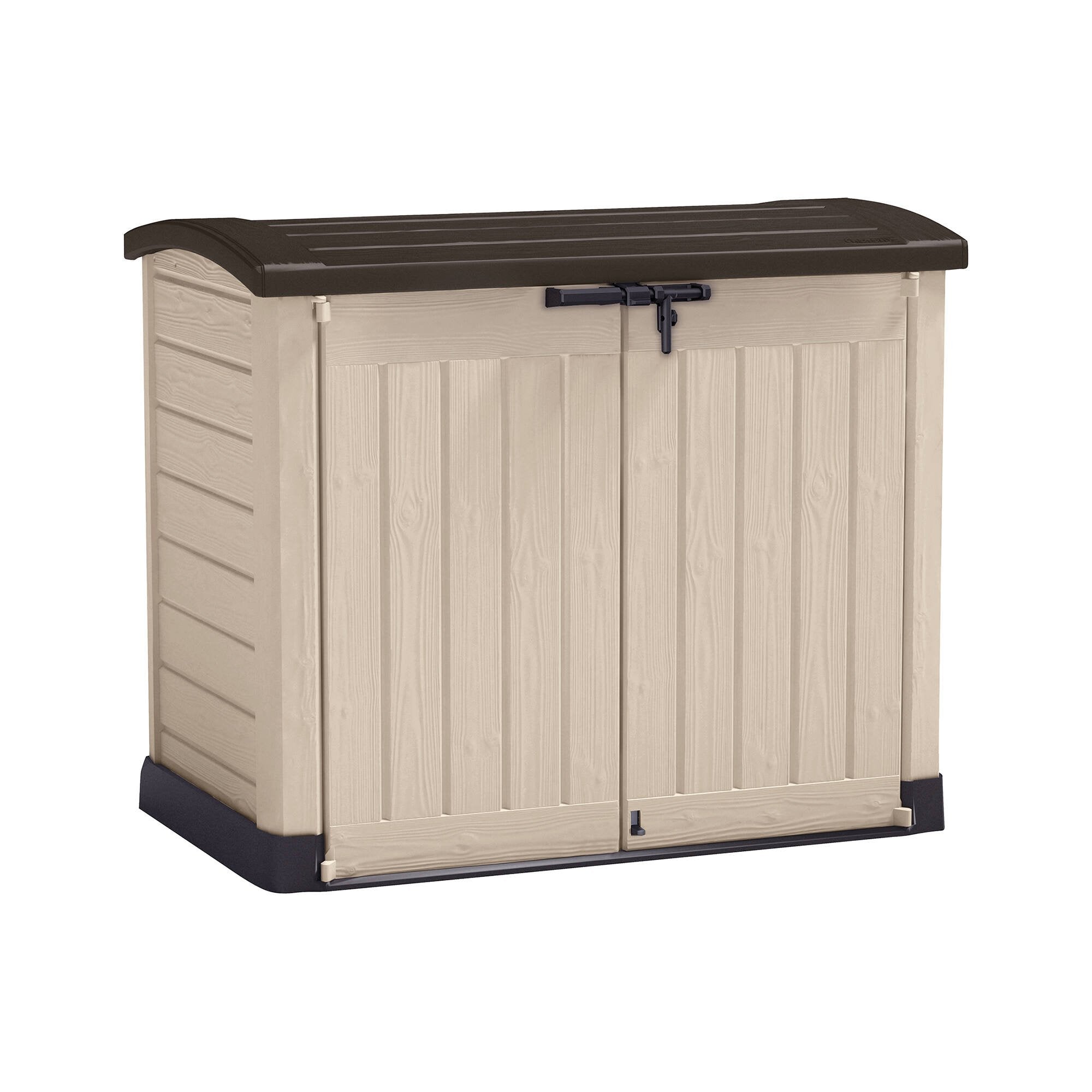Armadio da esterno Hinton, Mobile outdoor, Mobiletto giardino multiuso, Contenitore per balcone o garage, 146x82 h120 cm, Beige