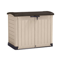 Armadio da esterno Hinton, Mobile outdoor, Mobiletto giardino multiuso, Contenitore per balcone o garage, 146x82 h120 cm, Beige