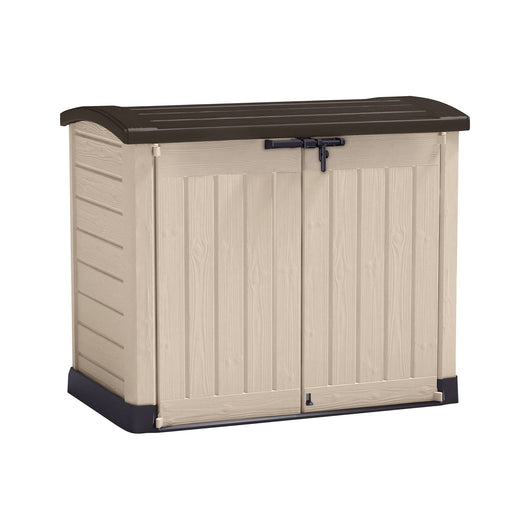 Armadio da esterno Hinton, Mobile outdoor, Mobiletto giardino multiuso, Contenitore per balcone o garage, 146x82 h120 cm, Beige