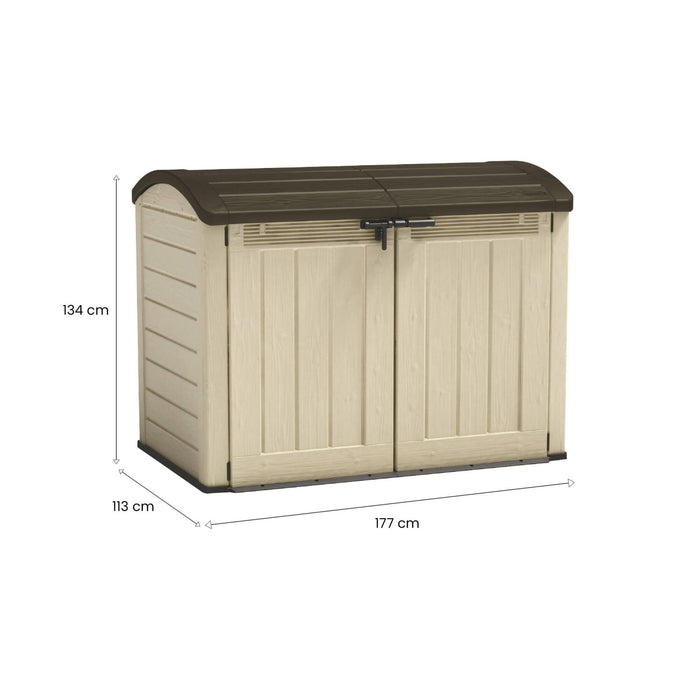 Armadio da esterno Hinton, Mobile outdoor, Mobiletto giardino multiuso, Contenitore per balcone o garage, 177x113 h134 cm, Beige