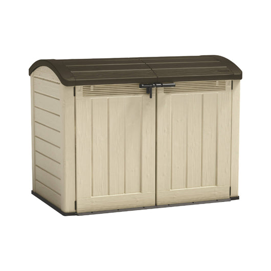 Armadio da esterno Hinton, Mobile outdoor, Mobiletto giardino multiuso, Contenitore per balcone o garage, 177x113 h134 cm, Beige