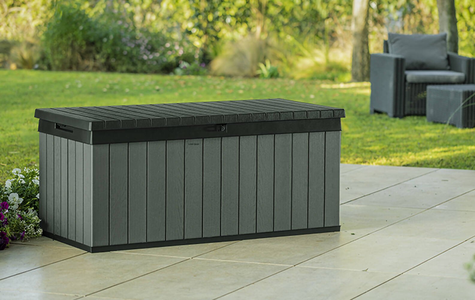 Cassapanca outdoor Montmagny, Baule da giardino, Contenitore da esterno, Panchina contenitore da esterno, 143x65 h64 cm, Verde