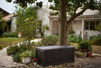 Cassapanca outdoor Hawkesbury, Baule da giardino, Contenitore da esterno, Panchina contenitore da esterno, 155x72 h64 cm, Marrone