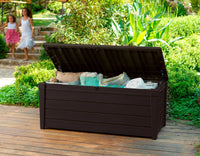 Cassapanca outdoor Wawa, Baule da giardino, Contenitore da esterno, Panchina contenitore da esterno, 145x70 h60 cm, Marrone