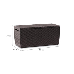 Cassapanca outdoor Chicoutimi, Baule da giardino, Contenitore da esterno, Panchina contenitore da esterno, 123x54 h57 cm, Marrone