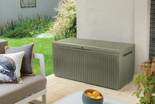 Cassapanca outdoor Burlington, Baule da giardino, Contenitore da esterno, Panchina contenitore da esterno, 123x54 h57 cm, Verde