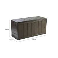 Cassapanca outdoor Airdrie, Baule da giardino, Contenitore da esterno, Panchina contenitore da esterno, 117x45 h58 cm, Marrone