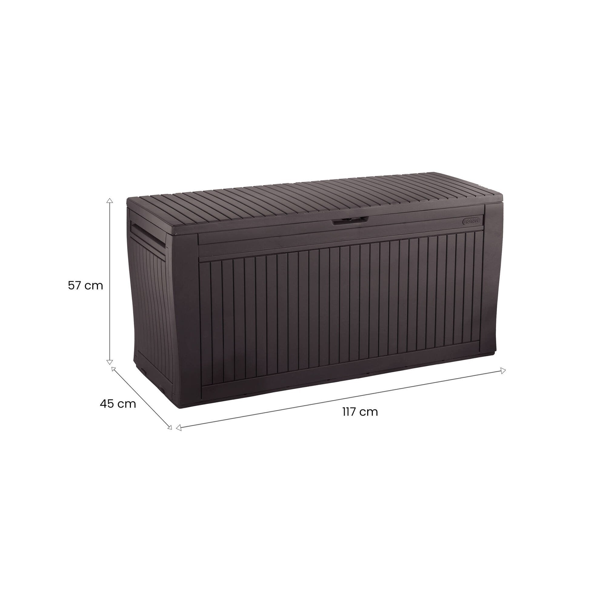 Cassapanca outdoor Gatineau, Baule da giardino, Contenitore da esterno, Panchina contenitore da esterno, 117x45 h57 cm, Marrone