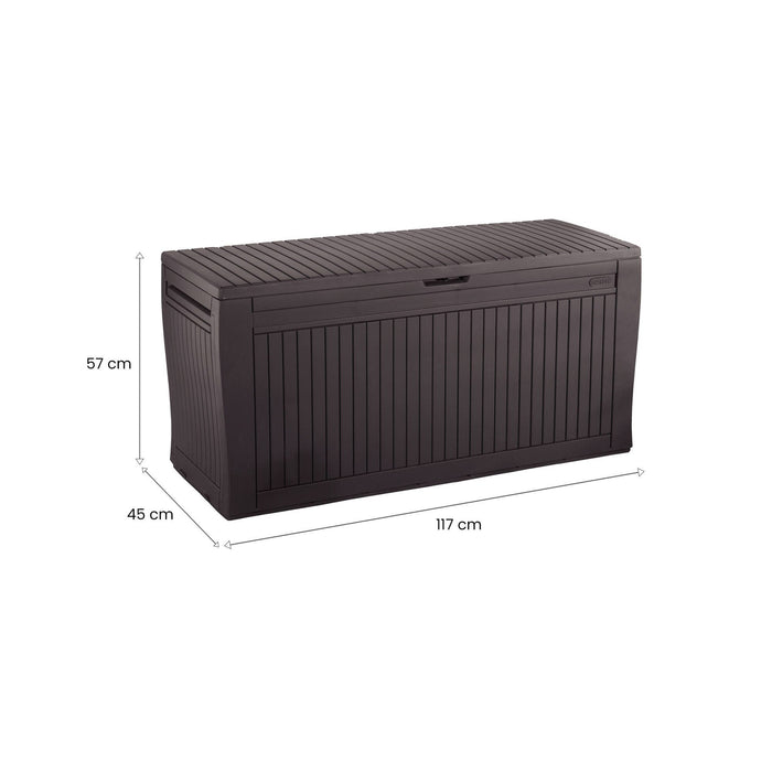 Cassapanca outdoor Gatineau, Baule da giardino, Contenitore da esterno, Panchina contenitore da esterno, 117x45 h57 cm, Marrone