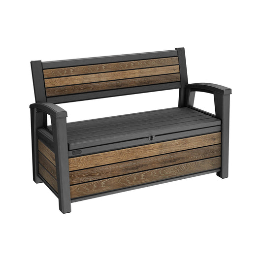 Cassapanca outdoor Estevan, Baule da giardino, Contenitore da esterno, Panchina contenitore da esterno, 133x61 h89 cm, Noce