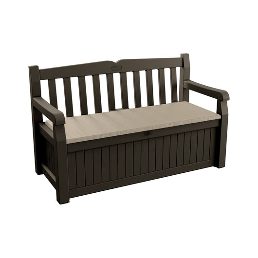 Cassapanca outdoor Chestermere, Baule da giardino, Contenitore da esterno, Panchina contenitore da esterno, 140x60 h84 cm, Marrone e Beige