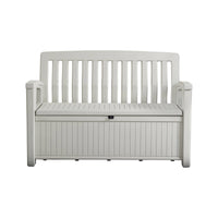 Cassapanca outdoor Goderich, Baule da giardino, Contenitore da esterno, Panchina contenitore da esterno, 133x61 h89 cm, Bianco