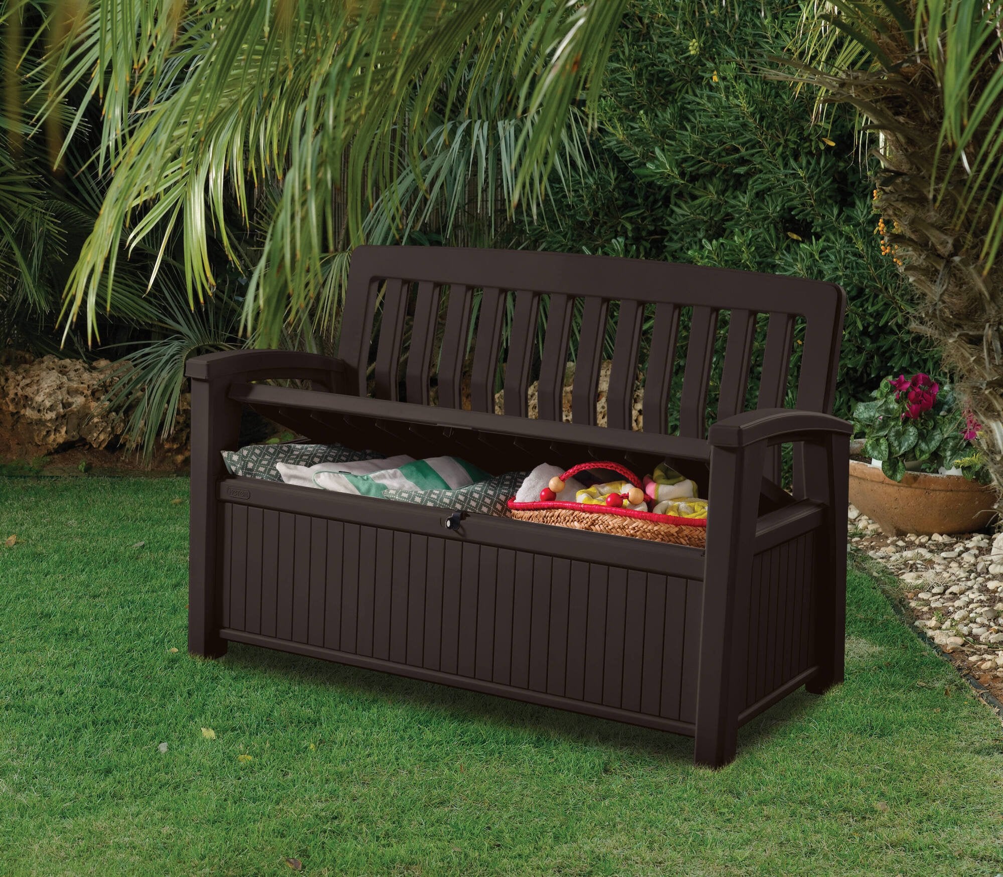 Cassapanca outdoor Goderich, Baule da giardino, Contenitore da esterno, Panchina contenitore da esterno, 133x61 h89 cm, Antracite