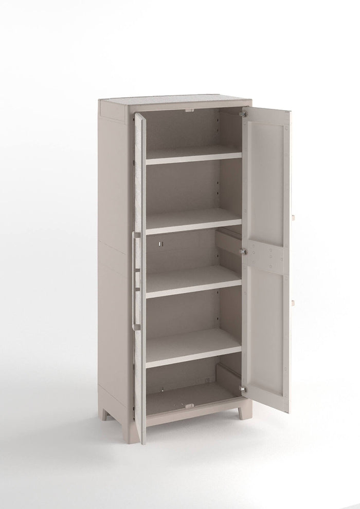 Armadio da esterno Grimsby, Mobile outdoor, Mobiletto giardino multiuso, Contenitore per balcone o garage, Made in Italy, 80x44 h182 cm, Sabbia