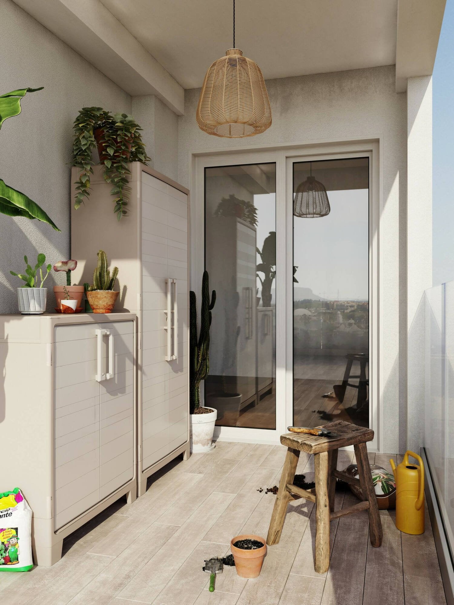 Armadio da esterno Grimsby, Mobile outdoor, Mobiletto giardino multiuso, Contenitore per balcone o garage, Made in Italy, 80x44 h100 cm, Sabbia