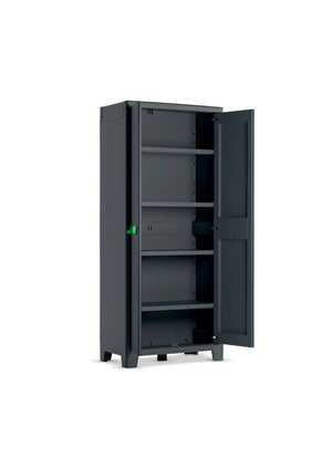 Armadio da esterno Markham, Mobile outdoor, Mobiletto giardino multiuso, Contenitore per balcone o garage, Made in Italy, 80x44 h182 cm, Grigio