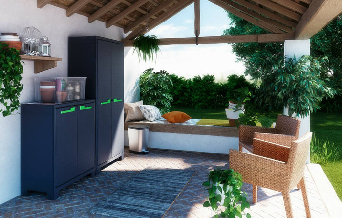 Armadio da esterno Markham, Mobile outdoor, Mobiletto giardino multiuso, Contenitore per balcone o garage, Made in Italy, 80x44 h100 cm, Grigio