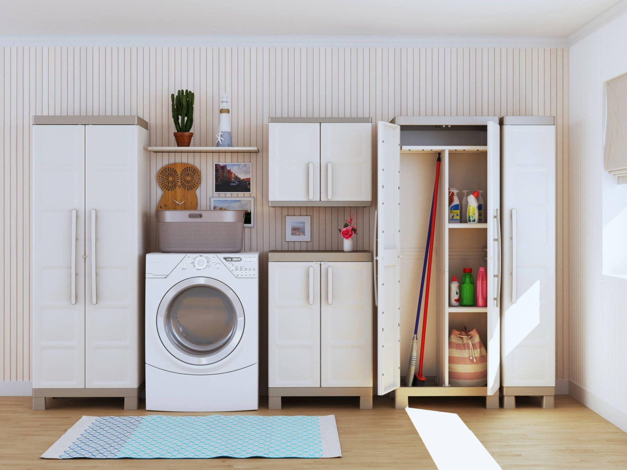 Armadio da esterno Strathmore, Mobile outdoor, Mobiletto giardino multiuso, Contenitore per balcone o garage, Made in Italy, 65x45 h97 cm, Sabbia