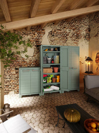 Armadio da esterno Quesnel, Mobile outdoor, Mobiletto giardino multiuso, Made in Italy, 80x44 h182 cm, Grigio e Verde
