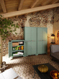 Armadio da esterno Quesnel, Mobile outdoor, Mobiletto giardino multiuso, Made in Italy, 80x44 h100 cm, Grigio e Verde