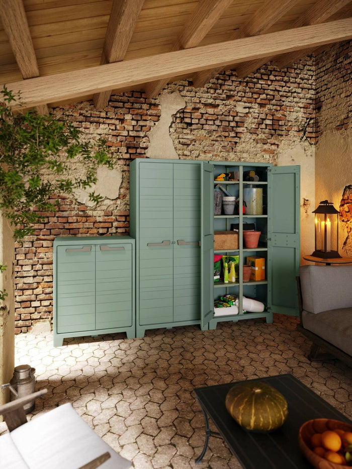 Armadio da esterno Quesnel, Mobile outdoor, Mobiletto giardino multiuso, Made in Italy, 80x44 h100 cm, Grigio e Verde