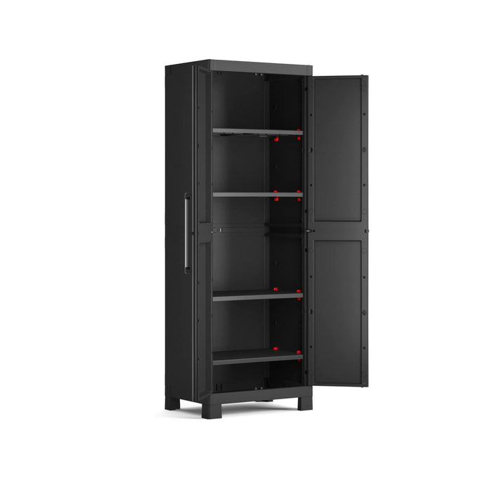 Armadio da esterno Terrebonne, Mobile outdoor, Mobiletto giardino multiuso, Contenitore per balcone o garage, Made in Italy, 65x45 h182 cm, Nero