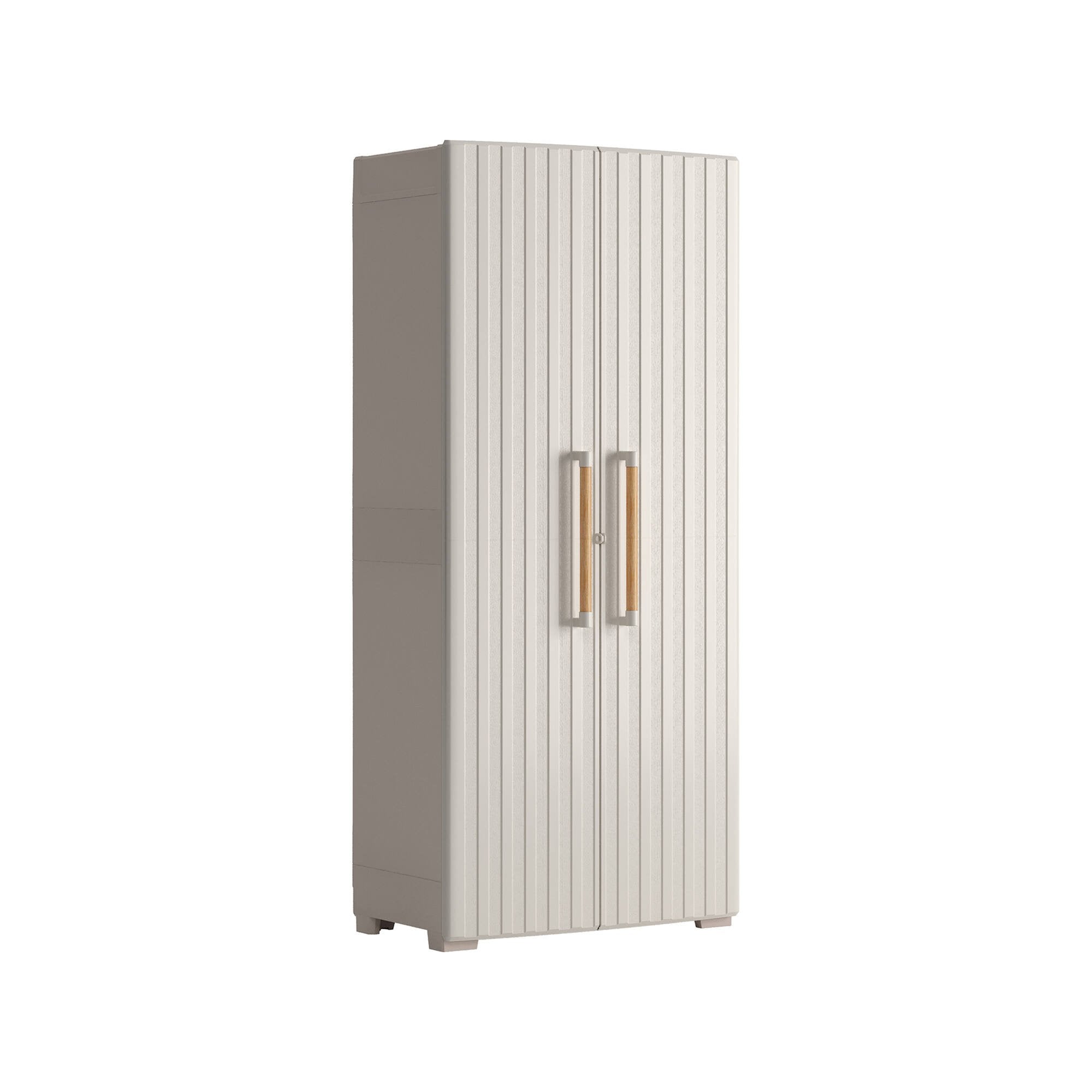 Armadio da esterno Melville, Mobile outdoor, Mobiletto giardino multiuso, Contenitore per balcone o garage, Made in Italy, 80x45 h180 cm, Sabbia