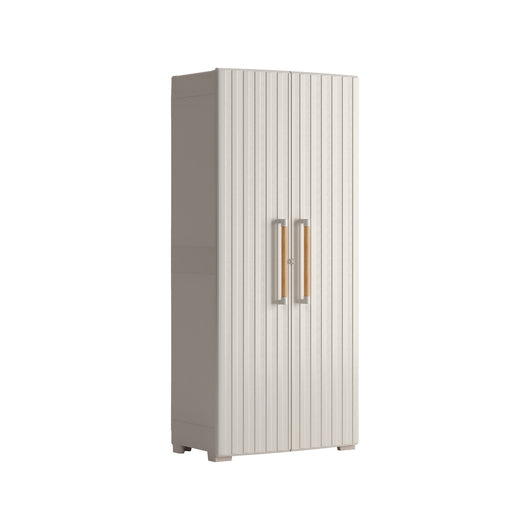 Armadio da esterno Melville, Mobile outdoor, Mobiletto giardino multiuso, Contenitore per balcone o garage, Made in Italy, 80x45 h180 cm, Sabbia