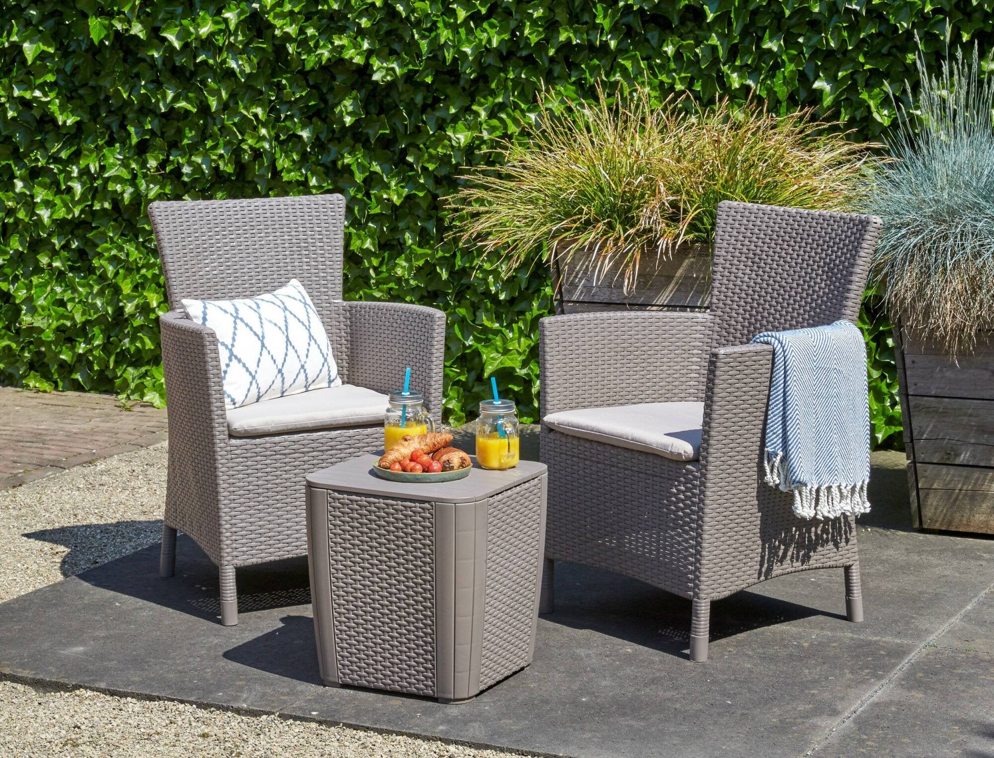 Set salotto da esterno Viking, Salottino outdoor, Set da balcone o giardino, Composizione soggiorno per esterni, 62x60 h89 cm, Tortora