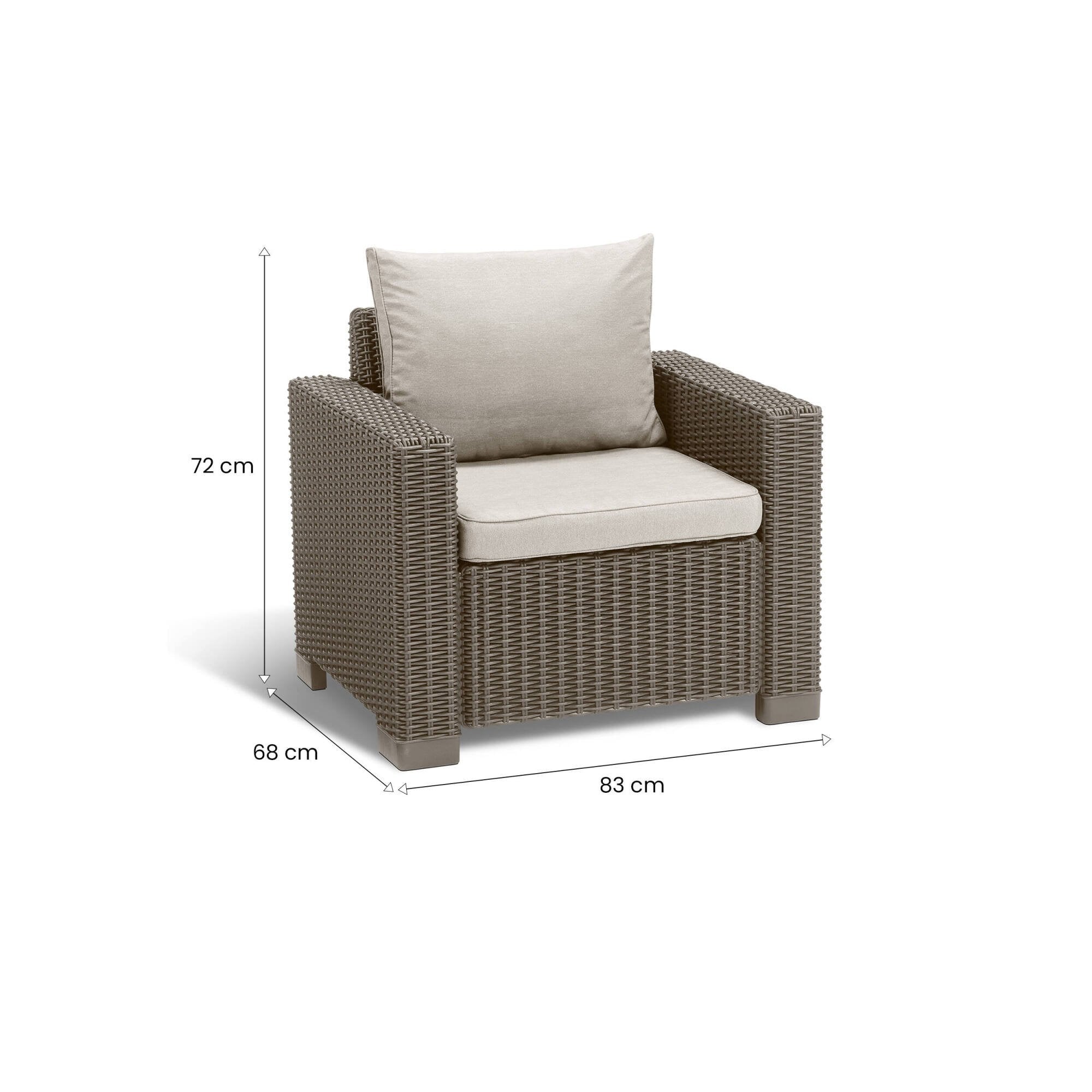 Set di 2 poltrone da esterno Miramichi, Poltroncina da giardino, Seduta outdoor, Poltrona per esterni, 83x68 h72 cm, Tortora