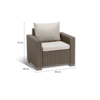 Set di 2 poltrone da esterno Miramichi, Poltroncina da giardino, Seduta outdoor, Poltrona per esterni, 83x68 h72 cm, Tortora