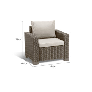 Set di 2 poltrone da esterno Miramichi, Poltroncina da giardino, Seduta outdoor, Poltrona per esterni, 83x68 h72 cm, Tortora