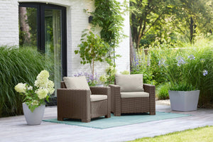 Set di 2 poltrone da esterno Miramichi, Poltroncina da giardino, Seduta outdoor, Poltrona per esterni, 83x68 h72 cm, Tortora