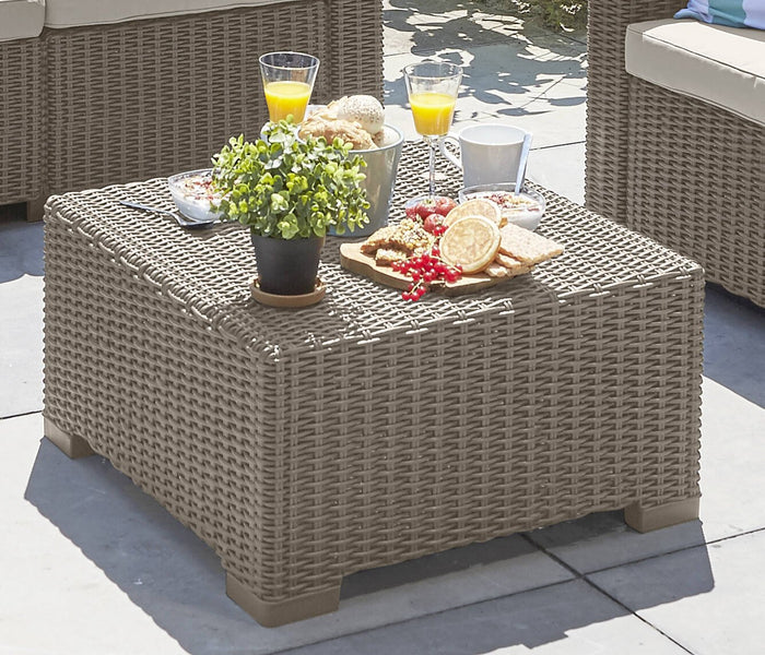 Tavolino da esterno Parksville, Tavolo basso da giardino, Mobiletto outdoor multiuso, Mensola multifunzione, 68x68 h35 cm, Tortora