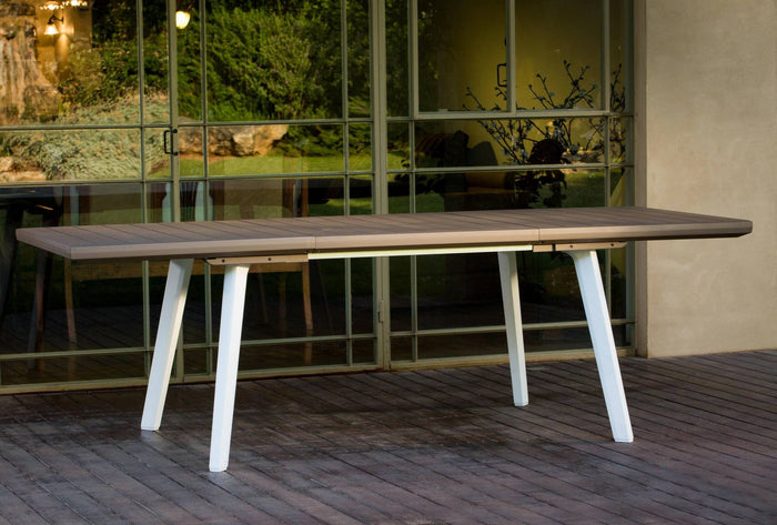 Tavolo da esterno Quispamsis, Base per picnic, Piano da pranzo da giardino, Banco outdoor multiuso, 162x101 h77 cm, Bianco e Tortora