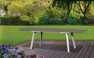 Tavolo da esterno Quispamsis, Base per picnic, Piano da pranzo da giardino, Banco outdoor multiuso, 162x101 h77 cm, Bianco e Tortora