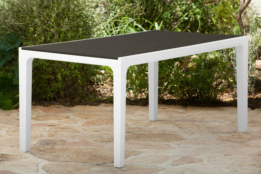 Tavolo da esterno Nanaimo, Base per picnic, Piano da pranzo da giardino, Banco outdoor multiuso, 160x90 h74 cm, Bianco e Grigio scuro