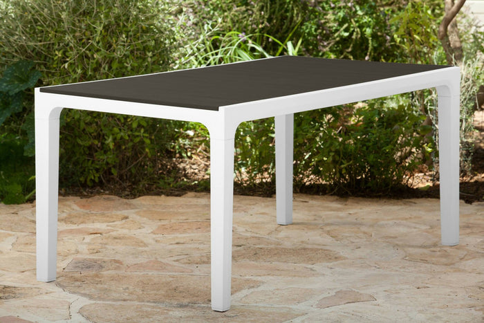 Tavolo da esterno Nanaimo, Base per picnic, Piano da pranzo da giardino, Banco outdoor multiuso, 160x90 h74 cm, Bianco e Grigio scuro