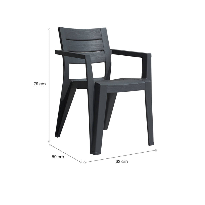 Set di 6 sedie da esterno Courtenay, Seggiola da giardino, Seduta outdoor multiuso, Panchina da giardino, 62x59 h79 cm, Antracite