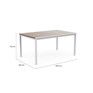 Tavolo da esterno Sarnia, Base per picnic, Piano da pranzo da giardino, Banco outdoor multiuso, 159x95 h75 cm, Rovere e Bianco
