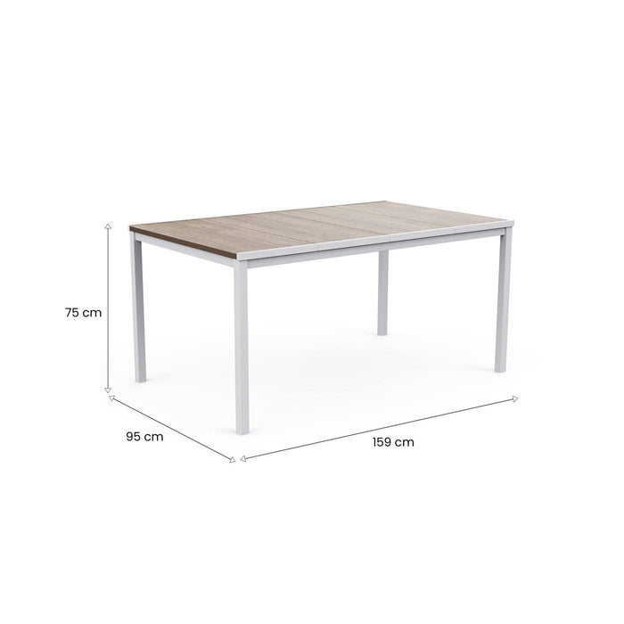 Tavolo da esterno Sarnia, Base per picnic, Piano da pranzo da giardino, Banco outdoor multiuso, 159x95 h75 cm, Rovere e Bianco