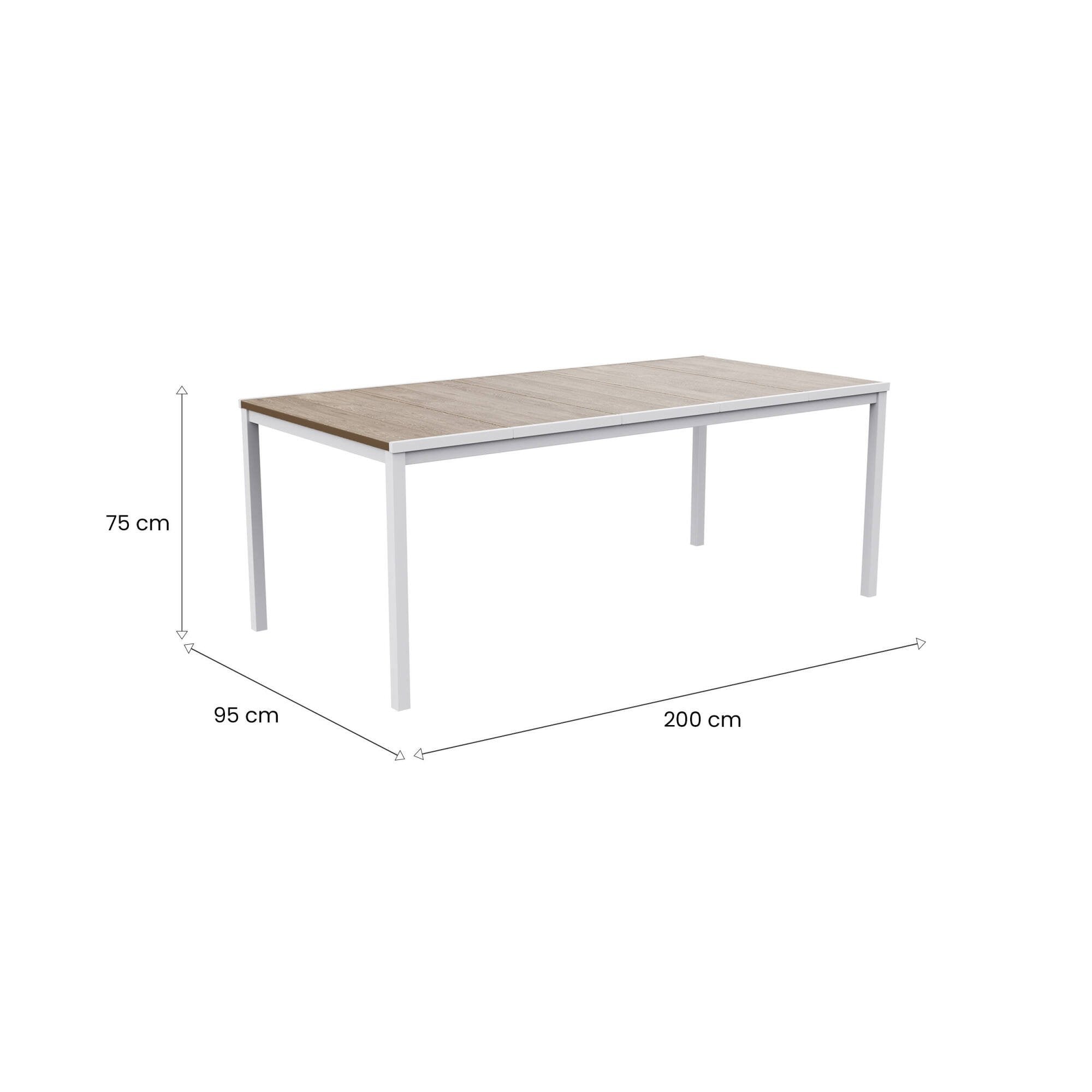 Tavolo da esterno Sarnia, Base per picnic, Piano da pranzo da giardino, Banco outdoor multiuso, 200x95 h75 cm, Rovere e Bianco